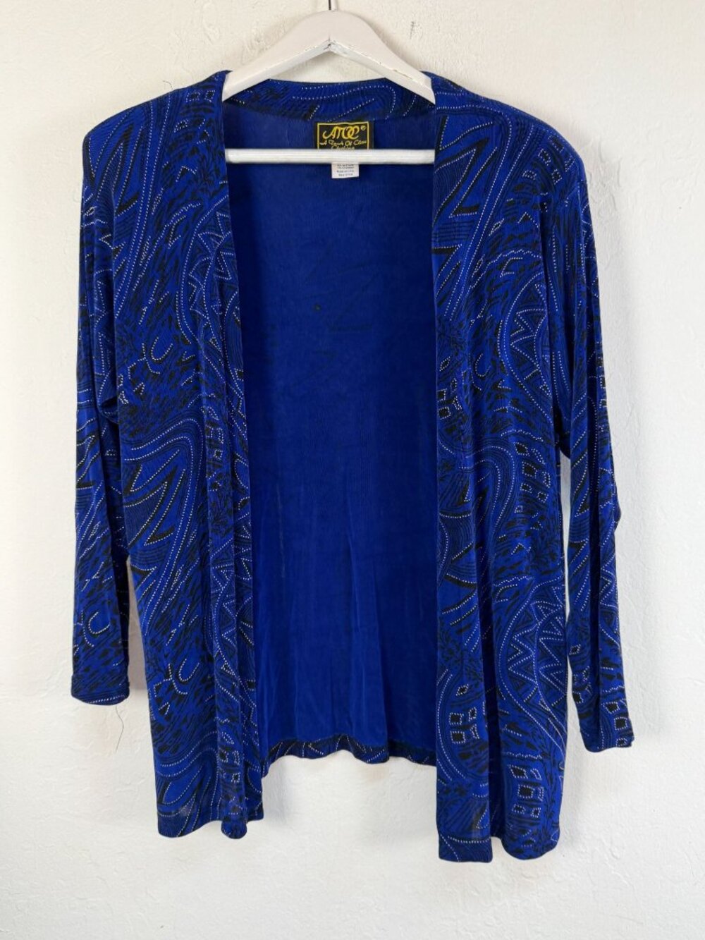 A Touch of Class ATOC Women's XS/S Blue Black Slinky Open Front Cardigan Sweater